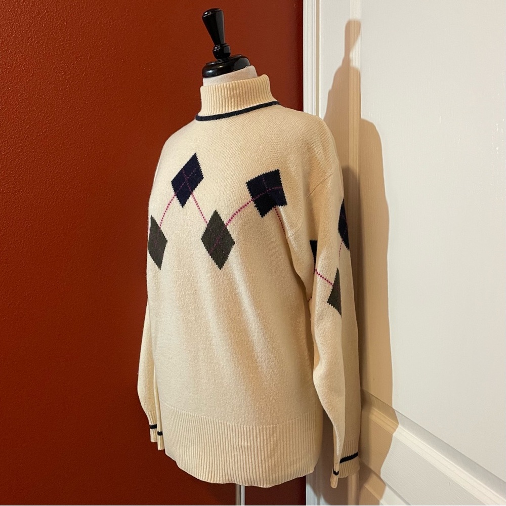 Liz Sport Women’s Vintage Argyle Lambswool Blend Turtleneck Pullover‎ Sweater